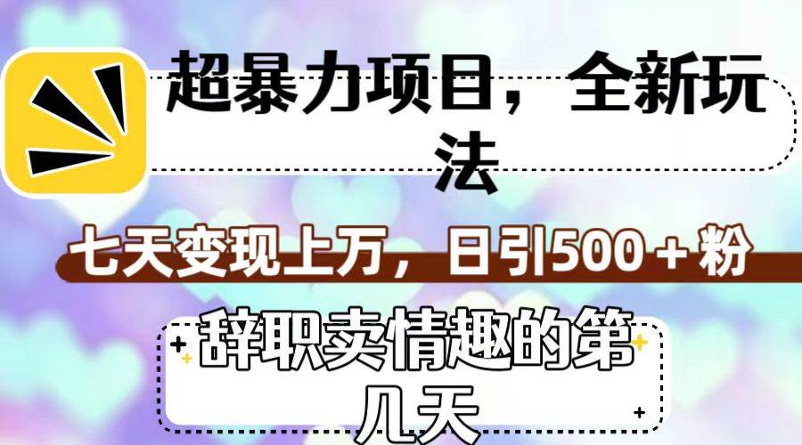 超暴利项目，全新玩法（辞职卖情趣的第几天），七天变现上万，日引500+粉-优创网
