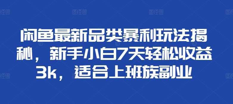 闲鱼最新品类暴利玩法揭秘，新手小白7天轻松赚3000+，适合上班族副业-优创网