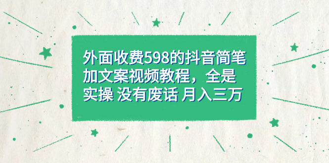 外面收费598抖音简笔加文案教程，全是实操 没有废话 月入三万（教程+资料）-优创网