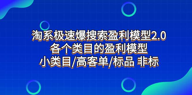 淘系极速爆搜索盈利模型2.0，各个类目的盈利模型，小类目/高客单/标品 非标-优创网