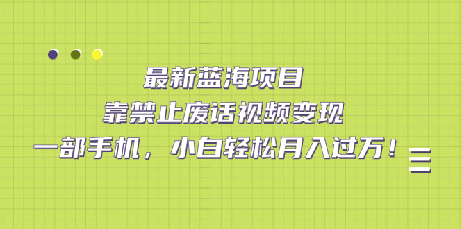 最新蓝海项目，靠禁止废话视频变现，一部手机，小白轻松月入过万！-优创网