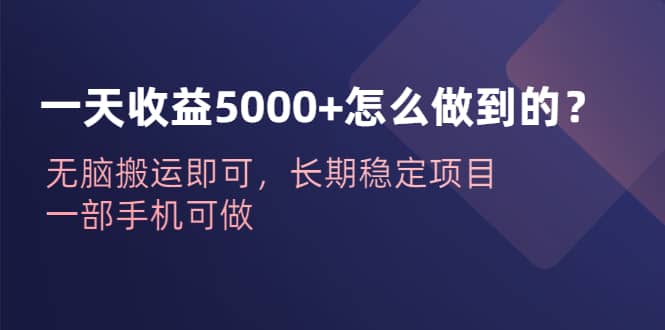 一天收益5000+怎么做到的？无脑搬运即可，长期稳定项目，一部手机可做-优创网