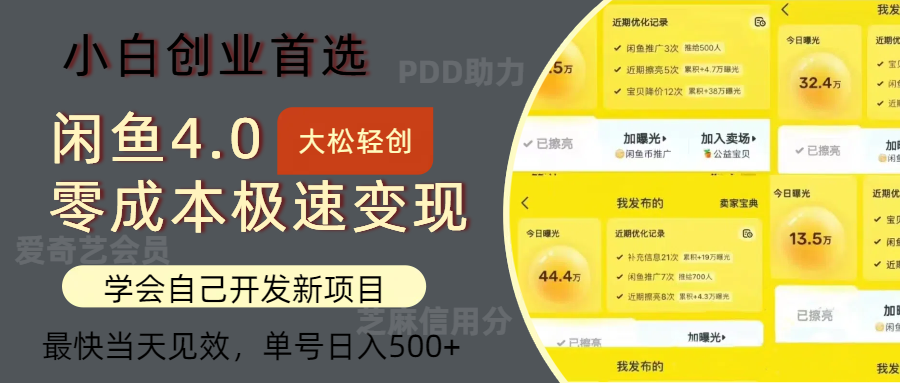 闲鱼0成本极速变现项目，多种变现方式，单号日入500+最新玩法-优创网