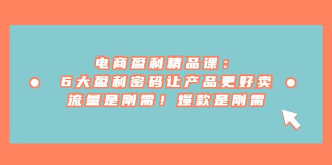 电商 盈利精品课：6大盈利 密码让产品更好卖，流量是刚需！爆款是刚需-优创网