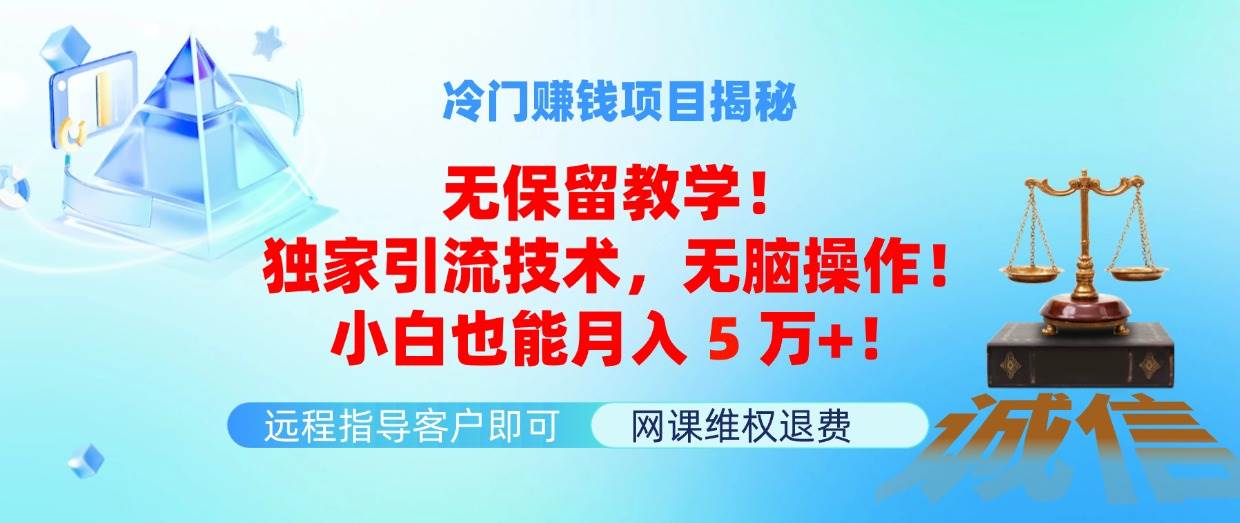 冷门赚钱项目无保留教学！独家引流技术，无脑操作！小白也能月入5万+！-优创网