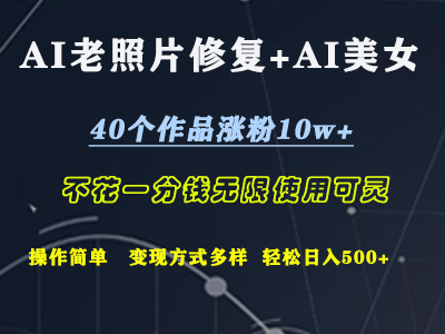 AI老照片修复+AI美女玩发  40个作品涨粉10w+  不花一分钱使用可灵  操作简单  变现方式多样话   轻松日去500+-优创网