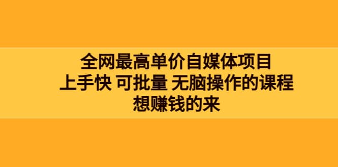 全网最单高价自媒体项目：上手快 可批量 无脑操作的课程，想赚钱的来-优创网