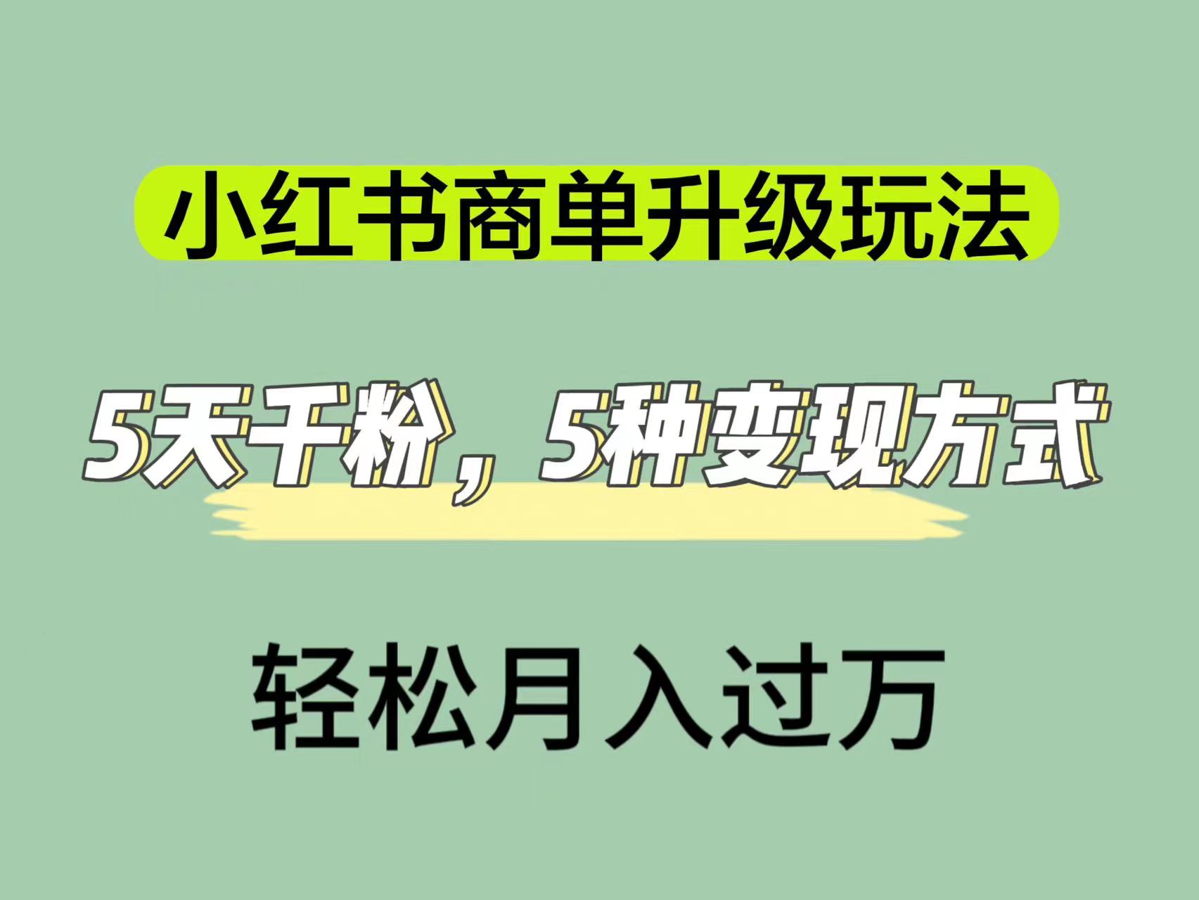 小红书商单升级玩法，5天千粉，5种变现渠道，轻松月入1万+-优创网