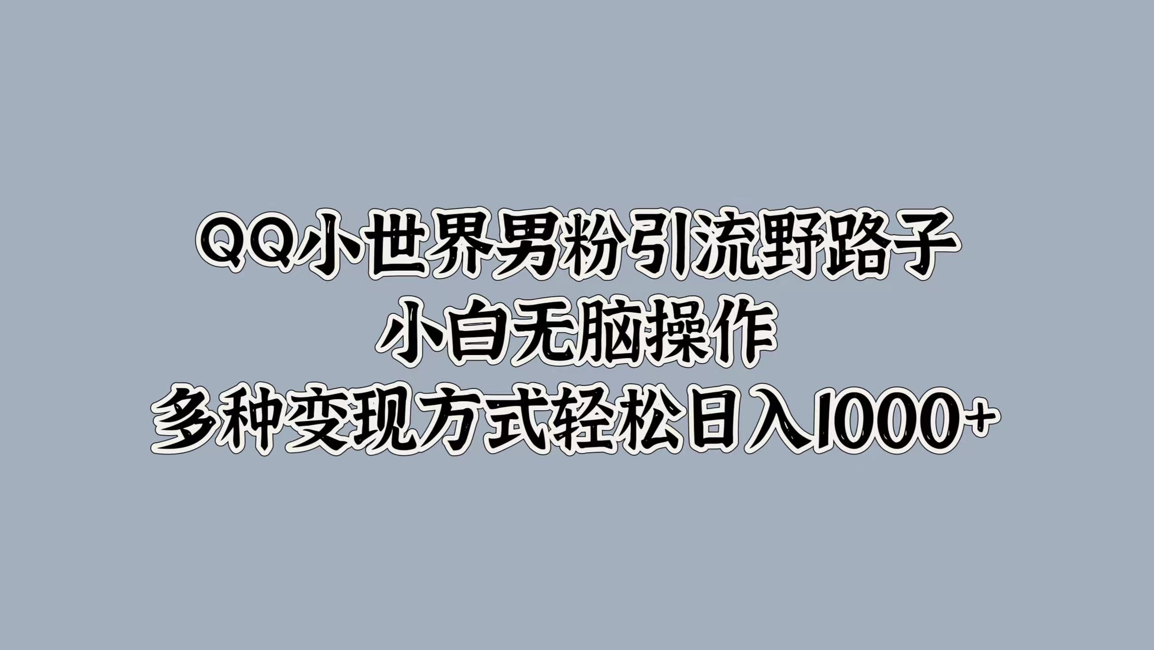 QQ小世界男粉引流野路子，小白无脑操作，多种变现方式轻松日入1000+-优创网