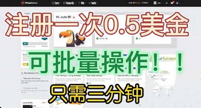 国外项目注册一次0.5美金 只需三分钟无脑操作 可批量放大 小白工作室福利-优创网