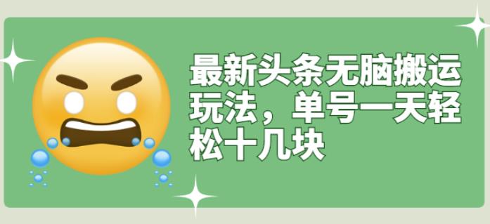 最新头条无脑搬运玩法，单号一天轻松十几块【视频教程+搬运软件】-优创网