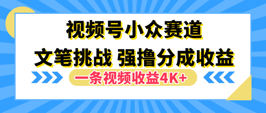 视频号小众赛道，文笔挑战，一条视频收益4K+-优创网