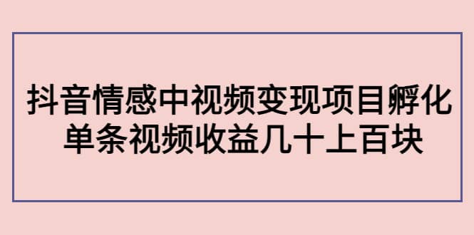 抖音情感中视频变现项目孵化-优创网