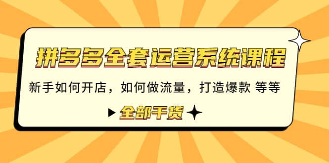 拼多多全套运营系统课程：新手如何开店 如何做流量 打造爆款 等等 全部干货-优创网