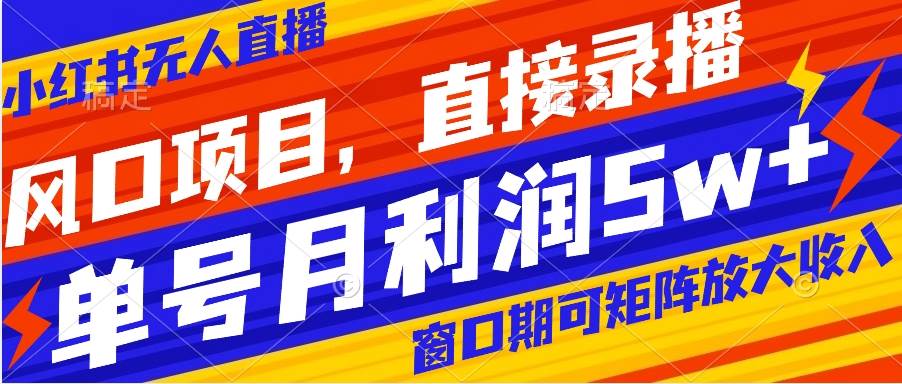 风口项目，小红书无人直播带货，直接录播，可矩阵，月入5w+-优创网
