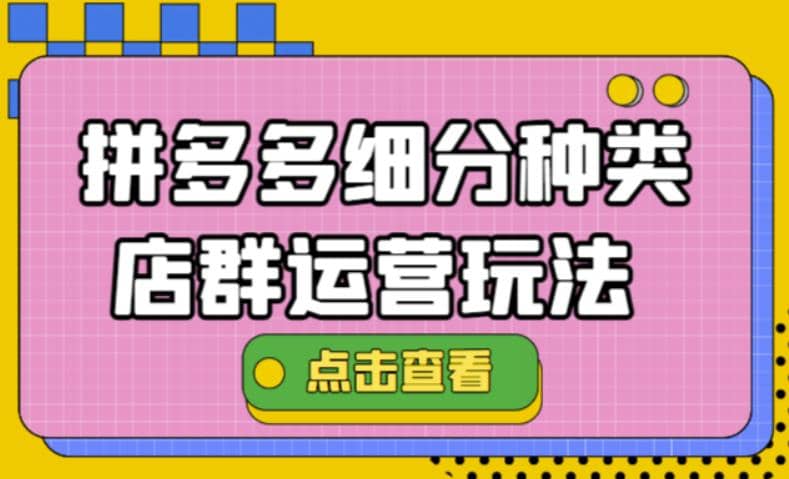 拼多多细分种类店群运营玩法3.0，11月最新玩法，小白也可以操作-优创网