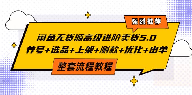 闲鱼无货源高级进阶卖货5.0，养号+选品+上架+测款+优化+出单整套流程教程-优创网