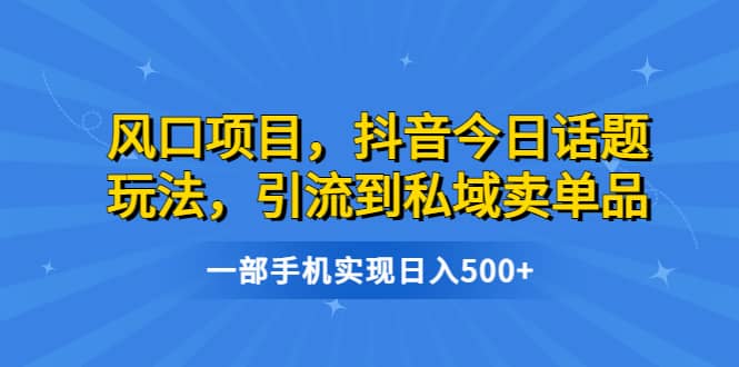 风口项目，抖音今日话题玩法，引流到私域卖单品，一部手机实现日入500+-优创网