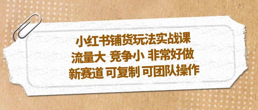小红书铺货玩法实战课，流量大 竞争小 非常好做 新赛道 可复制 可团队操作-优创网