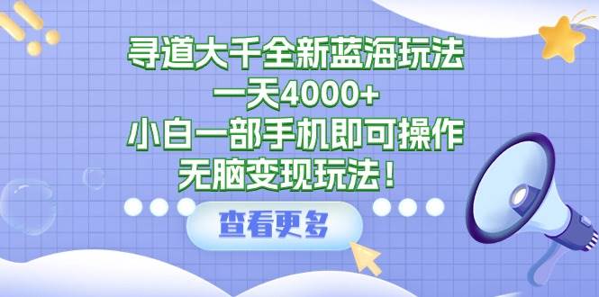 寻道大千全新蓝海玩法，一天4000+，小白一部手机即可操作，无脑变现玩法！-优创网