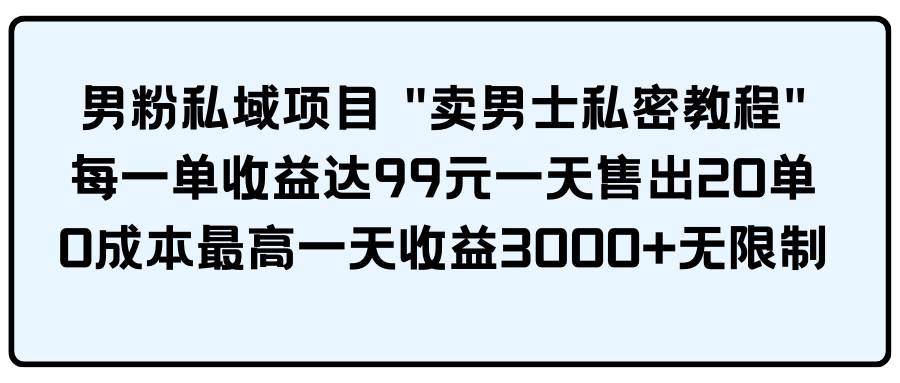 男粉私域项目 卖男士私密教程 每一单收益达99元一天售出20单-优创网