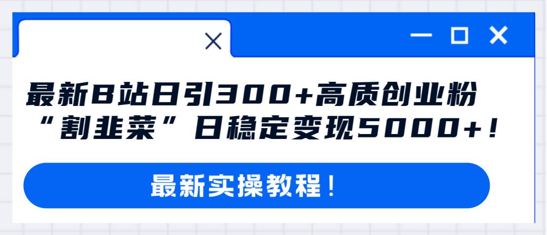 最新B站日引300+高质创业粉教程！“割韭菜”日稳定变现5000+！-优创网