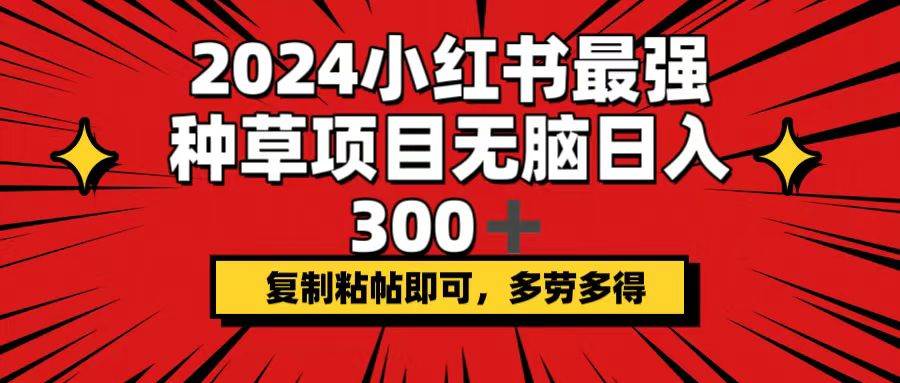 2024小红书最强种草项目，无脑日入300+，复制粘帖即可，多劳多得-优创网