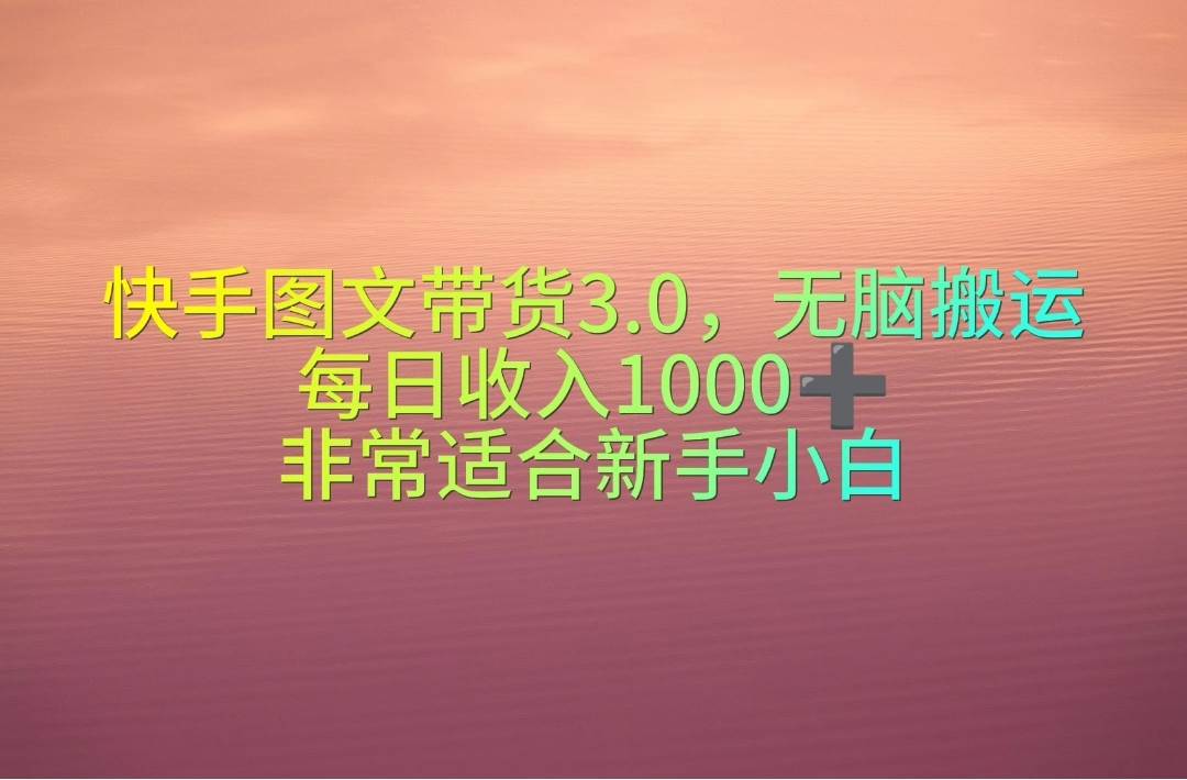快手图文带货3.0，无脑搬运，每日收入1000＋，非常适合新手小白-优创网