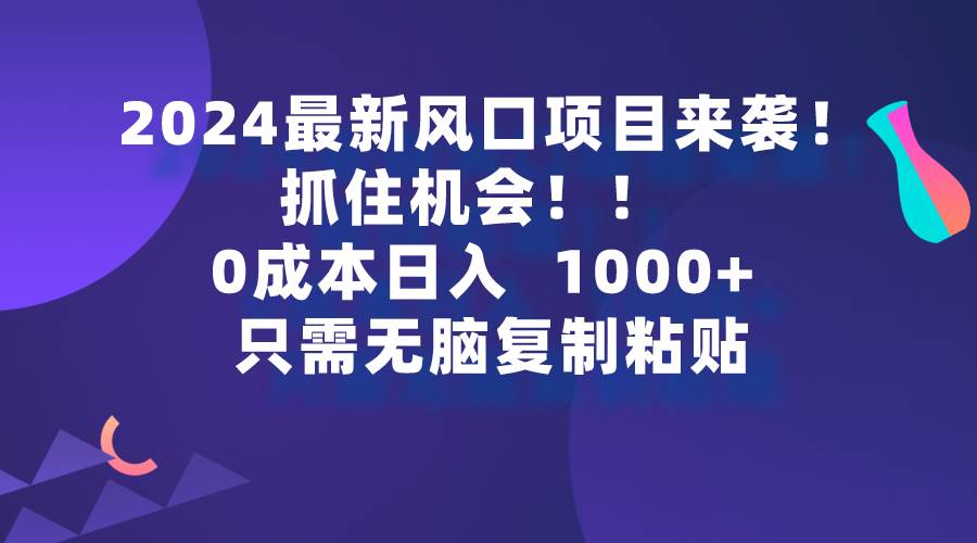 2024最新风口项目来袭，抓住机会，0成本一部手机日入1000+，只需无脑复…-优创网