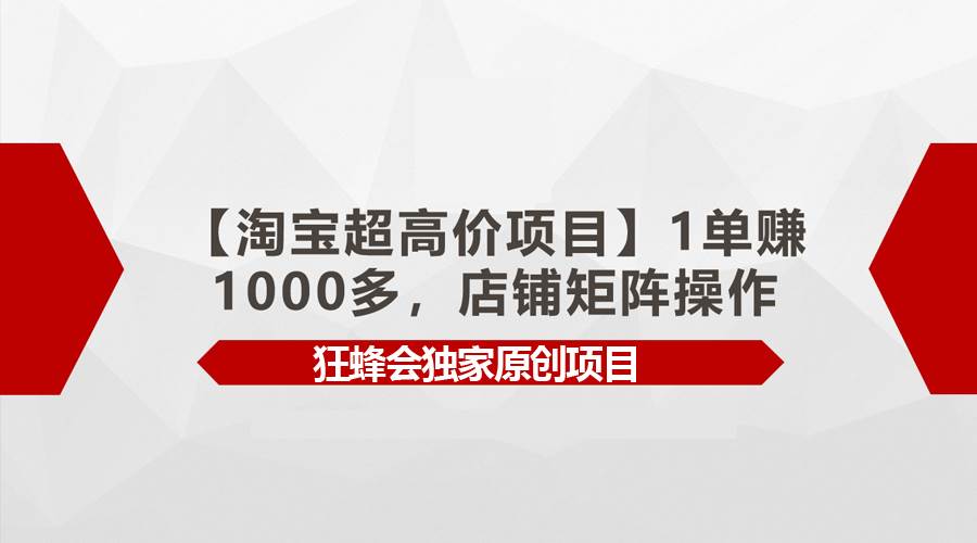 【淘宝超高价项目】1单赚1000多，店铺矩阵操作-优创网