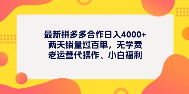 最新拼多多项目日入4000+两天销量过百单，无学费、老运营代操作、小白福利-优创网