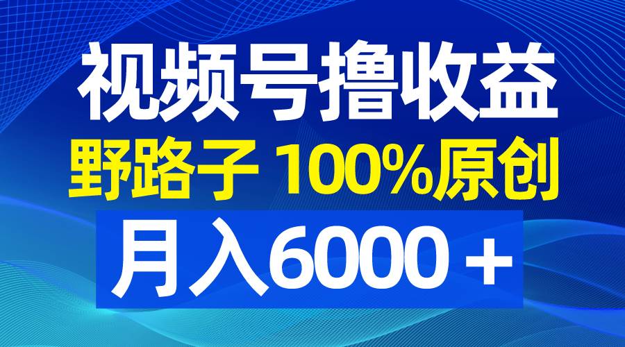 视频号野路子撸收益，100%原创，条条爆款，月入6000＋-优创网
