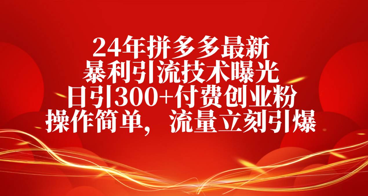 24年拼多多最新暴利引流技术曝光，日引300+付费创业粉，操作简单，流量…-优创网