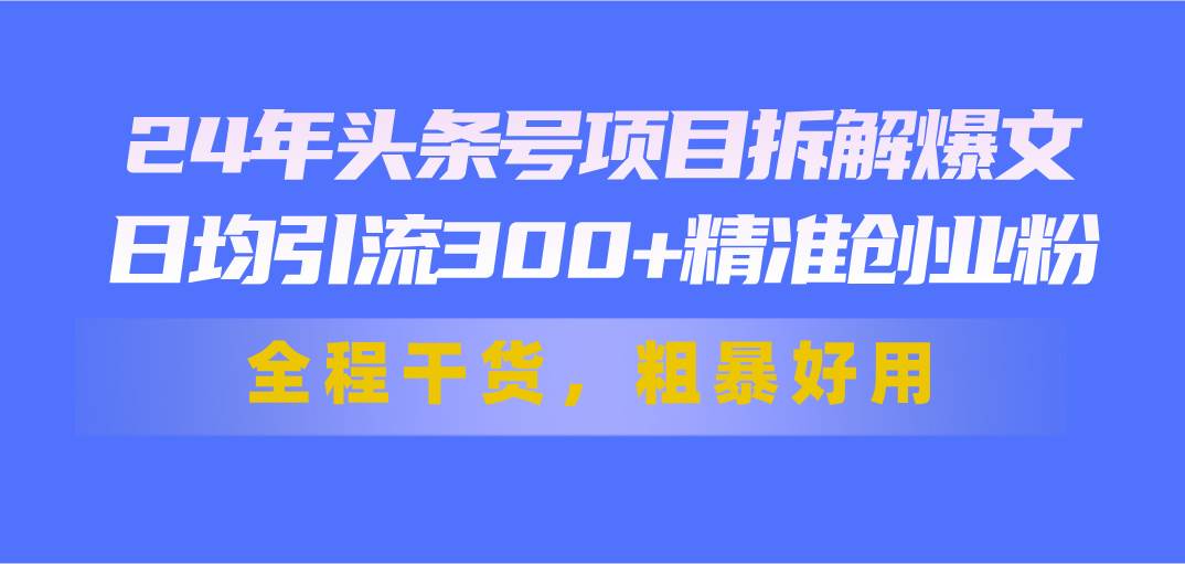 24年头条号项目拆解爆文，日均引流300+精准创业粉，全程干货，粗暴好用-优创网
