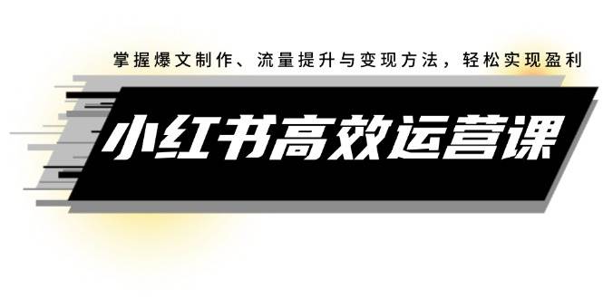 小红书高效运营课：掌握爆文制作、流量提升与变现方法，轻松实现盈利-优创网