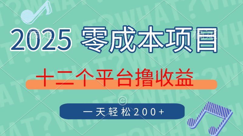 2025年零成本项目，十二个平台撸收益，单号一天轻松200+-优创网